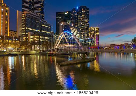 Melbourne Southbank Precinct At Night