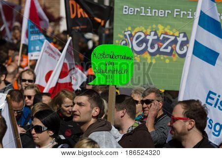 BERLIN - MAY 01 2016: Members of trade unions workers and employees at the demonstration on the occasion of Labour day.