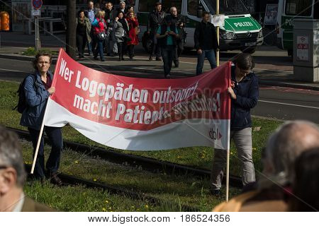BERLIN - MAY 01 2016: Members of trade unions workers and employees at the demonstration on the occasion of Labour day.