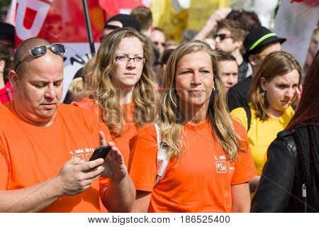 BERLIN - MAY 01 2016: Members of trade unions workers and employees at the demonstration on the occasion of Labour day.