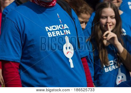 BERLIN - MAY 01 2016: Members of trade unions workers and employees at the demonstration on the occasion of Labour day.