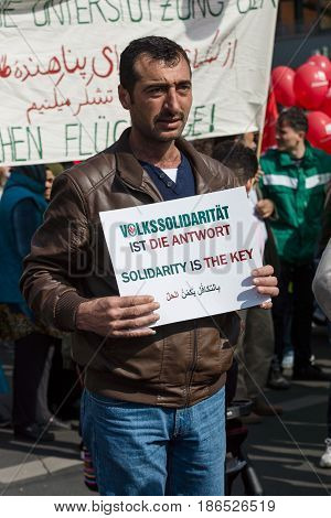 BERLIN - MAY 01 2016: Members of trade unions workers and employees at the demonstration on the occasion of Labour day.