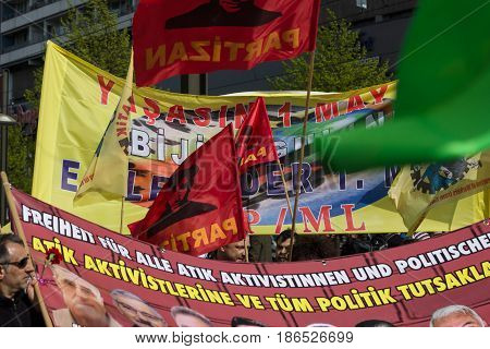 BERLIN - MAY 01 2016: Members of trade unions workers and employees at the demonstration on the occasion of Labour day.
