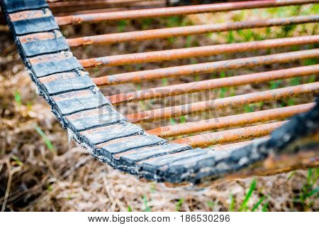 Old Rusty Metal Conveyor In Rural Machinery Machinery.