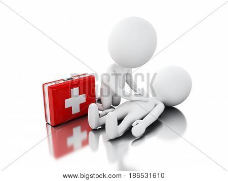 3d illustration. White people providing CPR first aid. Isolated white background