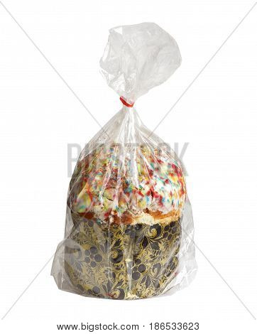 Easter Cake - Russian and Ukrainian Traditional Kulich, Paska Easter Bread Isolated on white background. Selective focus.