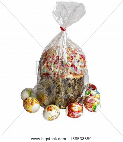 Easter Cake - Russian and Ukrainian Traditional Kulich, Paska Easter Bread Isolated on white background. Selective focus.