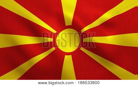 Macedonica FYROM flag with fabric texture. 3D illustration.