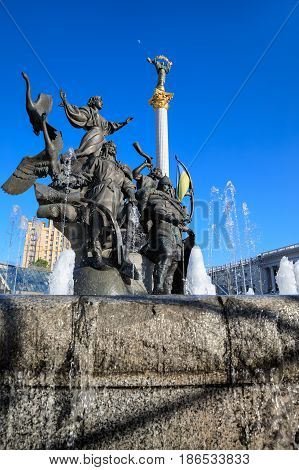 Statue Of Founders Of Kiev At Independence Square