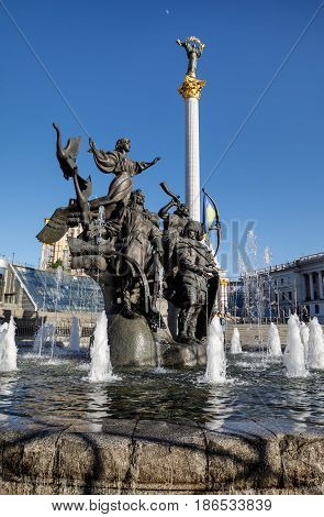 Statue Of Founders Of Kiev At Independence Square