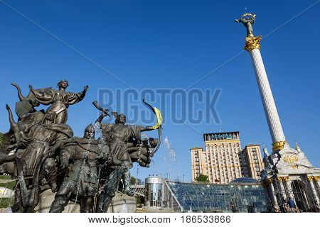 Statue Of Founders Of Kiev At Independence Square