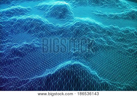 3D illustration internet connection, abstract sence of science and technology. Concept image cyberspace landscape grid