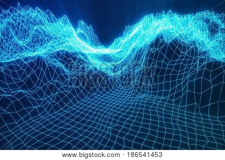 3D illustration internet connection, abstract sence of science and technology. Concept image cyberspace landscape grid