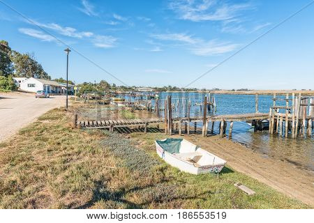 VELDDRIF SOUTH AFRICA - APRIL 1 2017: A view of the waterfront on the Berg River at Bokkom avenue in Velddrif