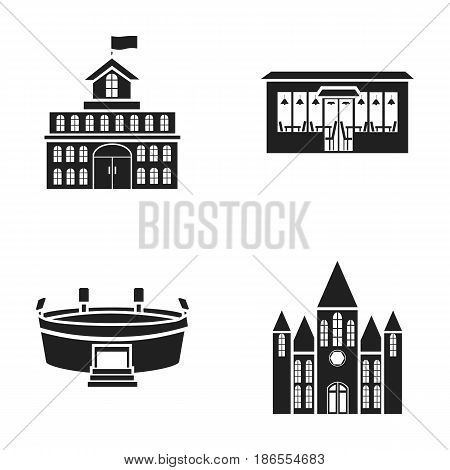 House of government, stadium, cafe, church.Building set collection icons in black style vector symbol stock illustration .