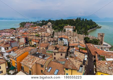 Castle on Lake Garda in Sirmione Italy - architecture background