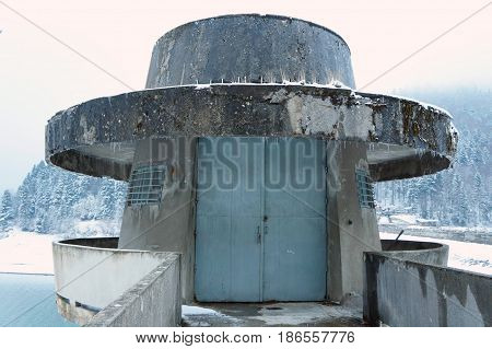 Dam watching tower over Mavrovo Lake, Mavrovo National Park, Republic of Macedonia