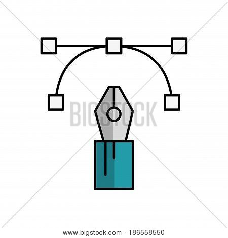Writing pen, lines and anchor points over white background. Vector illustration.