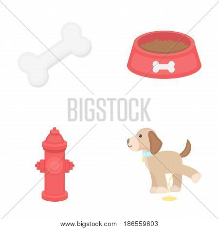 A bone, a fire hydrant, a bowl of food, a pissing dog.Dog set collection icons in cartoon style vector symbol stock illustration .
