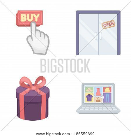 Hand, click, elevator, gift, box, door, online store and other equipment. E commerce set collection icons in cartoon style vector symbol stock illustration .