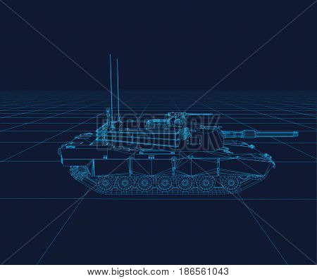 Abrams tank Vector wireframe, perspective 3d technology vector illustration.