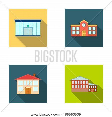Residential building, bank, school, hotel.Building set collection icons in flat style vector symbol stock illustration .