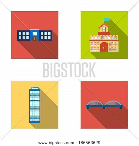 Skyscraper, police, bridge, government house.Building set collection icons in flat style vector symbol stock illustration .