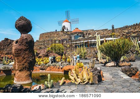 Lanzarote - March 29, 2017: View Of Cactus Garden In Guatiza, Popular Attraction In Lanzarote, Canar