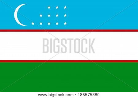 National flag of Uzbekistan Republic. Patriotic sign in official national country colors - star and crescent. Symbol of Central Asia state. Vector icon illustration