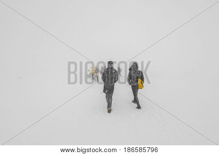 Yamakata, Japan - February 7, 2017: People at Rope-way in winter Zao ski moutain, Yamagata Japan