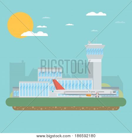 Travel Lifestyle Concept of Planning a Summer Vacation Tourism and Journey Symbol Airplane Airport City Modern Flat Design Icon Template Vector Illustration