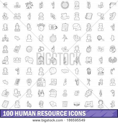 100 human resource icons set in outline style for any design vector illustration
