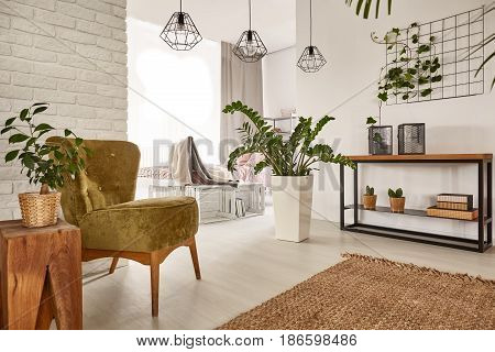 Living Room With Wooden Furniture