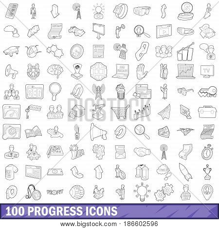 100 progress icons set in outline style for any design vector illustration