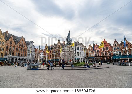 Panoramic Markt Square In Brugge