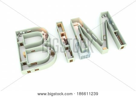 BIM is the interior on the white background 3D illustration