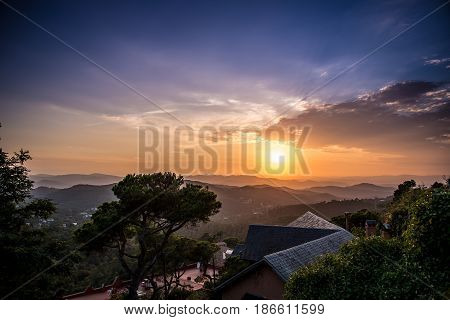 Sunset from Mountain Tibidado in Barcelona Spain Europe