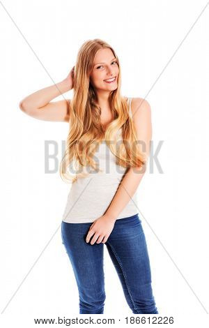 Beautiful young woman with gorgeous hairstyle.