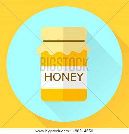 Vector Flat Icon Jar Of Honey, Yellow, Blue
