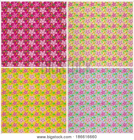 Set of seamless floral pattern.Pretty flower background.