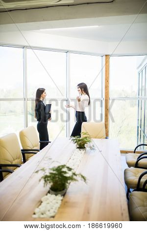 Two Businesswomen Having Informal Meeting In Modern Office
