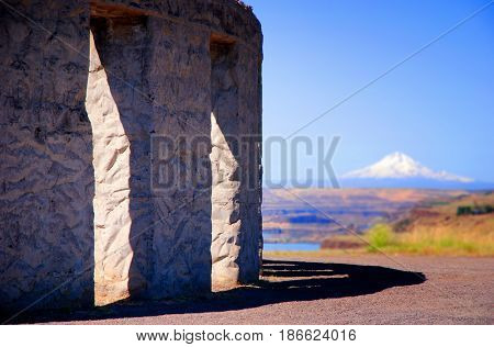 Maryhill Stonehenge with Mount Hood in the background