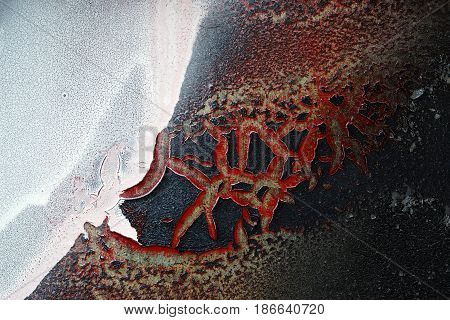 Abstract Forms On A Wall Formed By Cracked Dried  Paint