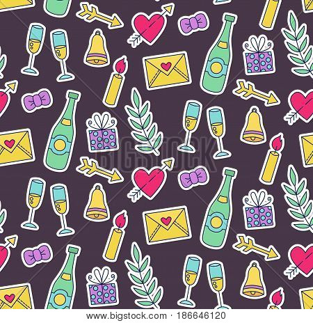 Cute love wedding romance romantic save the date doodle stickers stylish trendy adorable seamless vector pattern
