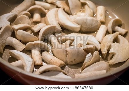 Shot Of Frying Pan With St. Georges Mushrooms