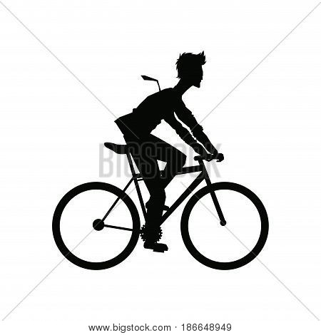 silhouette man riding cycle transport vector illustration