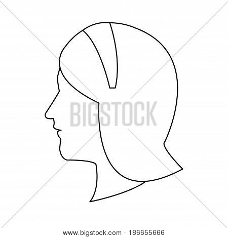 profile head woman with diadem hair outline vector illustration