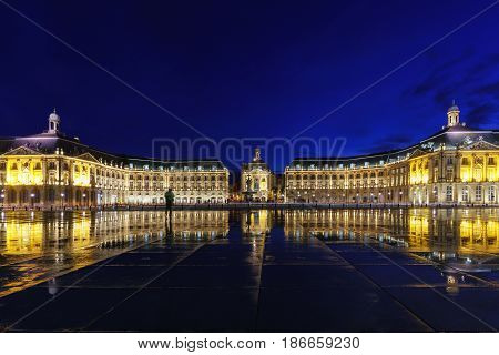 Place De La Bourse with reflection in Bordeaux France