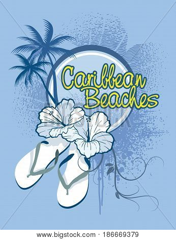 Logo of palya del caribe with hibiscus flowers and beach shoes
