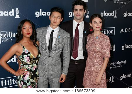 LOS ANGELES - APR 1:  Shelby Rabara, Harry Shum Jr., Matthew Daddario, Esther Kim at the 28th Annual GLAAD Media Awards at Beverly Hilton Hotel on April 1, 2017 in Beverly Hills, CA